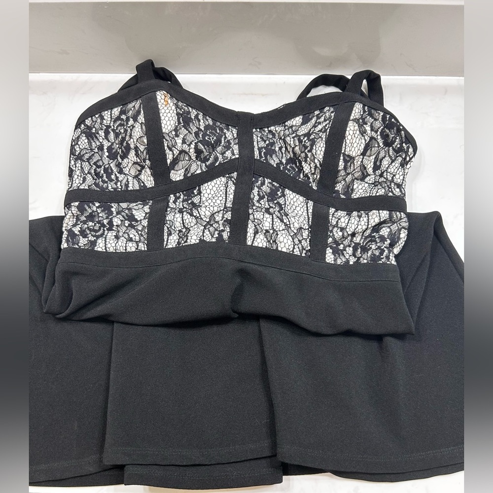 Pleated lace little black dress